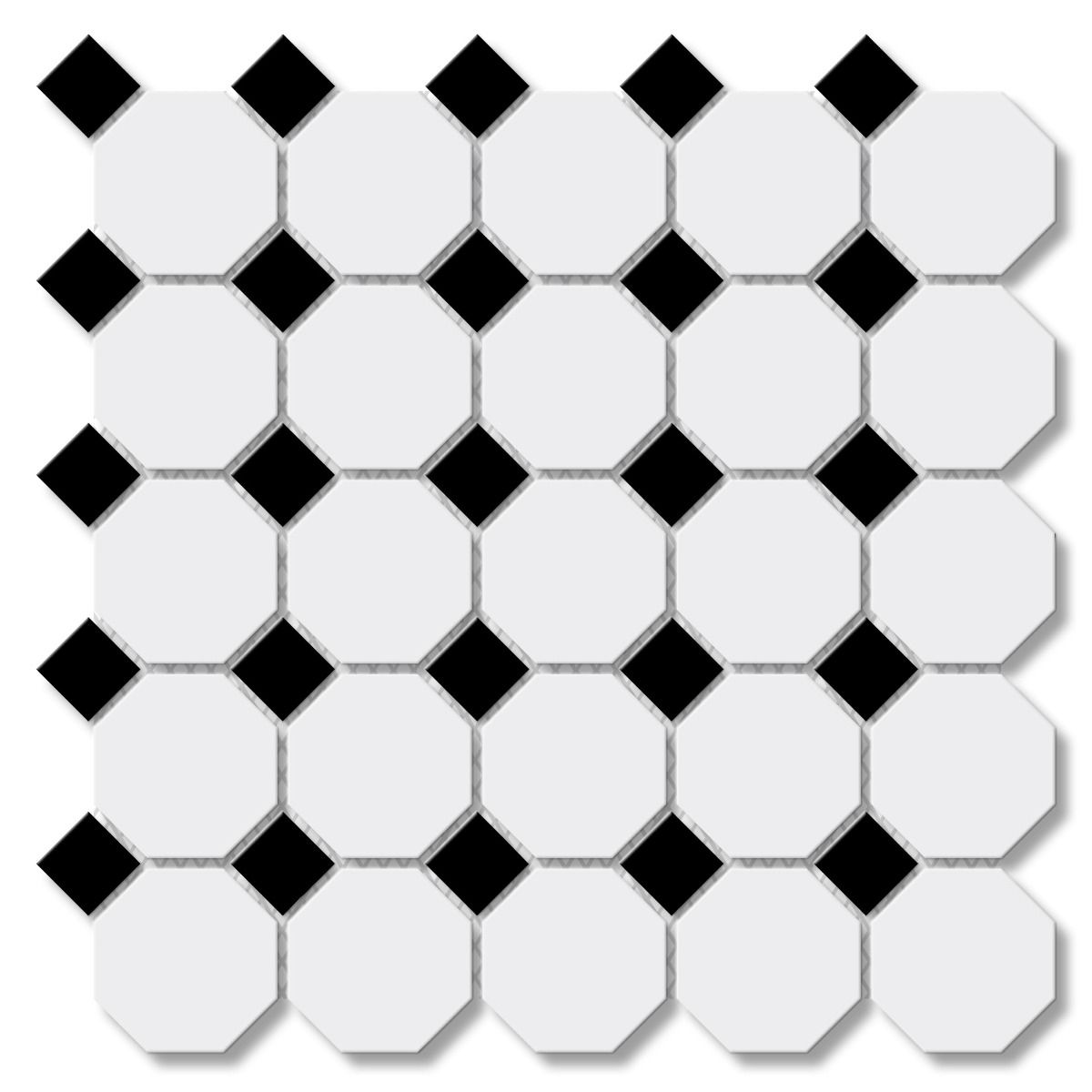 t0034542_octagon_black_and_white_porcelain_mosaic.jpg Mosaic Black & White Unglazed - Image 1